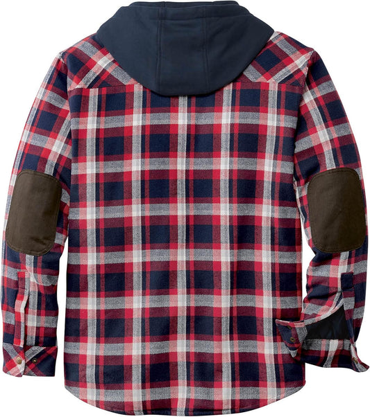 Men's Hooded Flannel Shirt Jacket with Berber Lining for Camp Nights