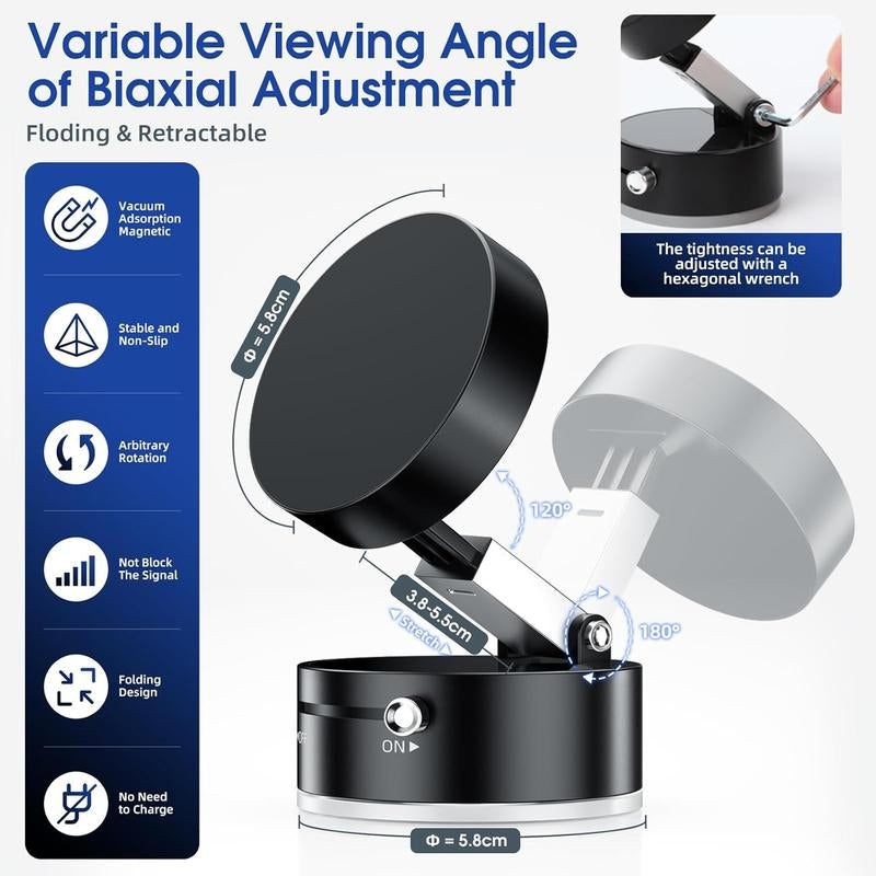 Magnetic Phone Holder Stand, Adjustable & Foldable, Strong Suction Cup, Vacuum Adsorption, Portable Multifunctional Mobile Phone Stand for Car & Multi-Scene Use Vacuum Magnetic