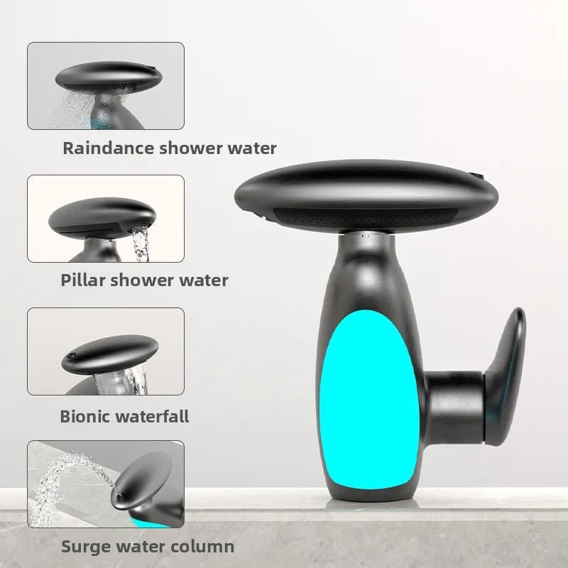 Smart LED Bathroom Faucet – 4 Water Modes, 360° Pull-Out Head